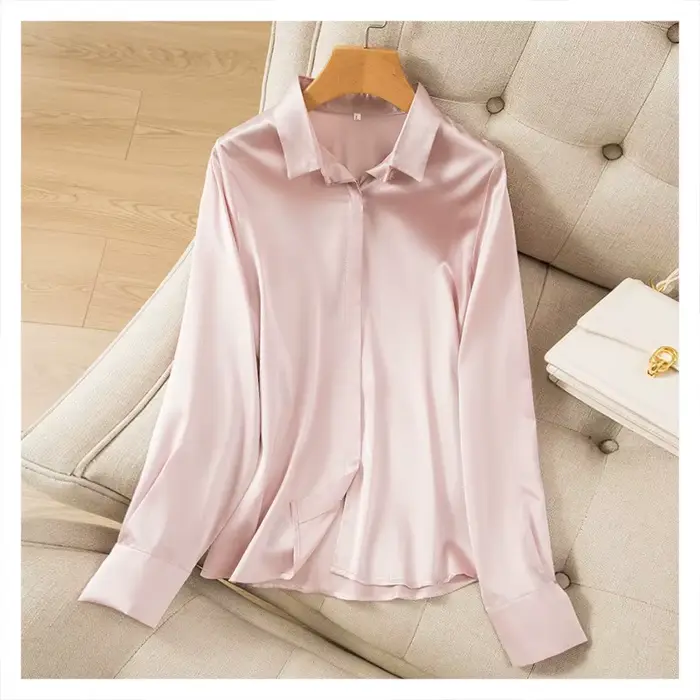 2025 femmes haut tendance tempérament lourd soie élastique Satin couleur unie à manches longues bure