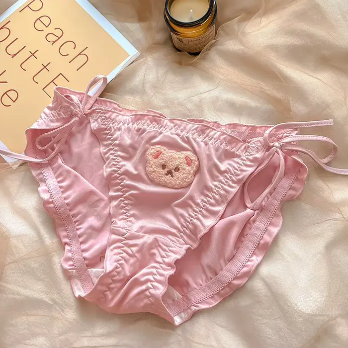 Injpanties de lait brodés d'ours de dessin animé pour femmes, slips à nœud princesse Lolita, sous-vêtements grande taille, lingerie mignonne Sweety
