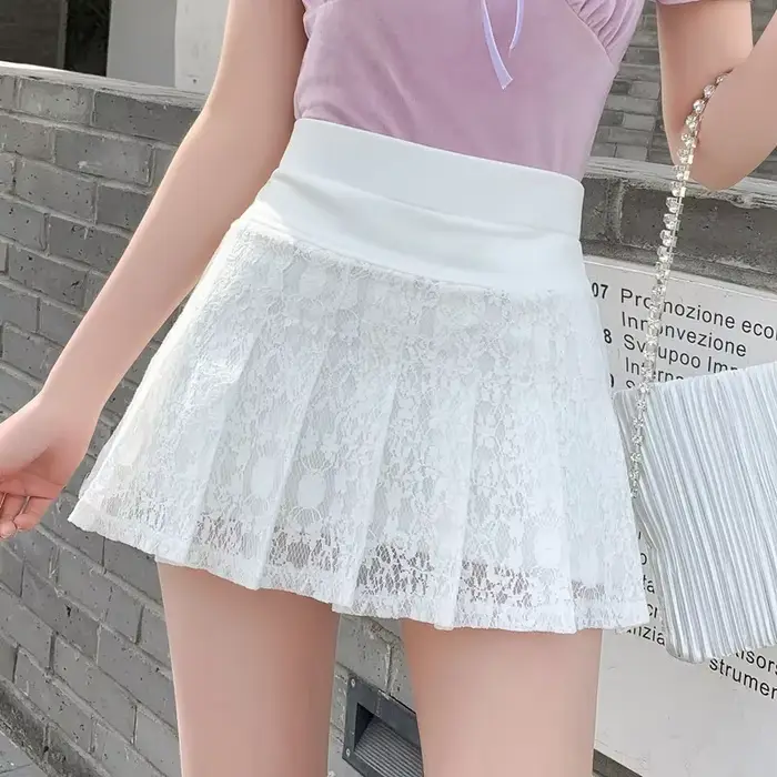 Mini-jupe en dentelle, jupe d'été taille haute pour femme, jupe plissée et moelleuse, nouveau style