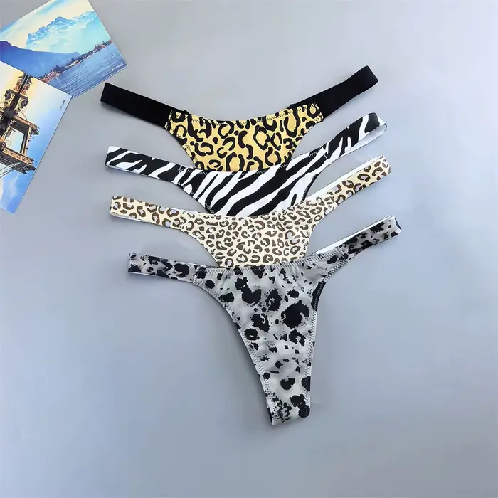 Dámske tangá Leopard/Zebra tlač bavlna, zvodný spodná bielizeň, elastický vysoký pás, pohodlné tangá nohavičky, T-Back
