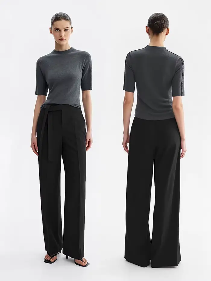 Pantalon Amii pour femme, nouvelle collection été 2026, taille nouée, coupe ample, jambe large, styl