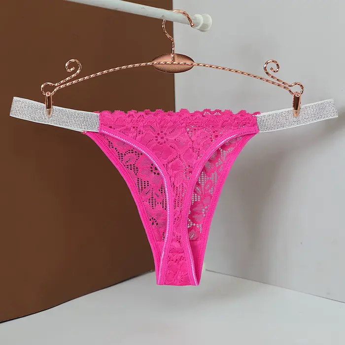 Dámske tangá strednej veľkosti Sexy jednofarebná čipka broskyňová