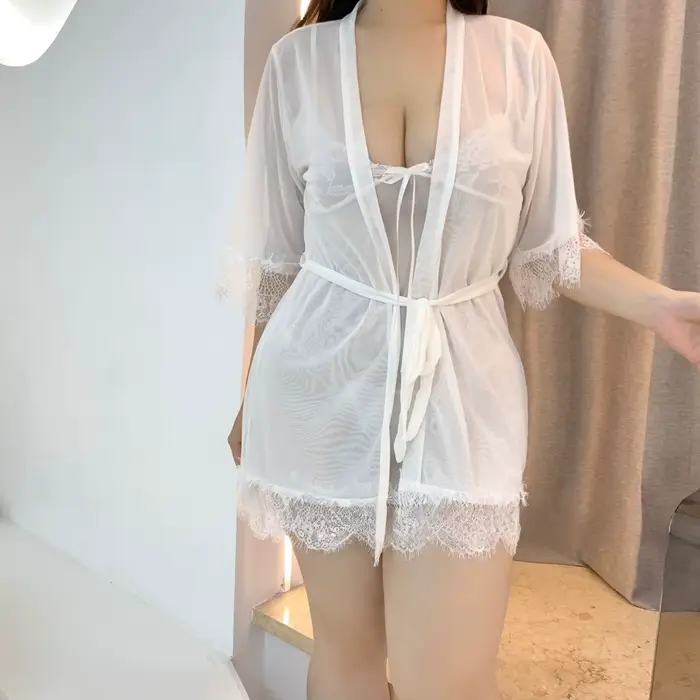 Sexy spodná bielizeň Mesh Set pre okrúhle ženy, nočná košeľa Plus veľkosť s zodpovedajúce šaty, erotické nočné oblečenie pre spálňu, svadobné týždne, dátum
