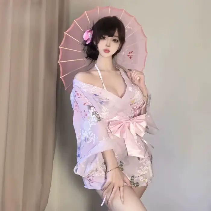 Nové Kimono tlačené a vyšívané šifónové nočné košele, hlboký výstrih, motýlí uzlík, zvodné a koketné, erotické spodná bielizeň