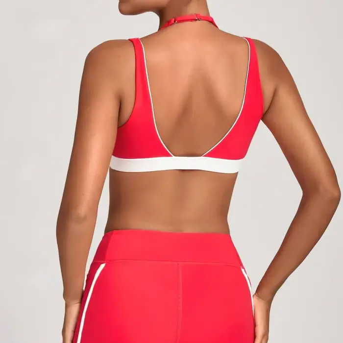 Corset d'entraînement de gymnastique bloc de couleur licou soutiens-gorge de Yoga pour femmes beau dos soutien-gorge de sport serré Fitness course tenue décontracté haut sans tasses sport et loisirs
