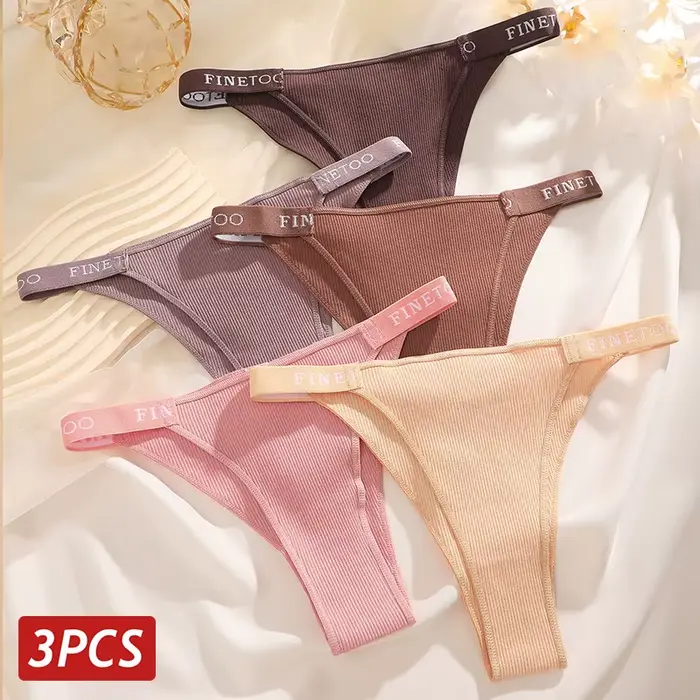 Nové 3 kus / set brazílske bavlnené nohavičky pre ženy Sexy nízky pás bikini spodná bielizeň nastaviť jednofarebné priedušné intímne spodná bielizeň