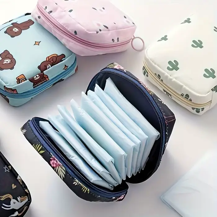 Sac de rangement pour serviettes hygiéniques et tampons femmes étanche portable dessins animés discret pour les voyages école travail et sport