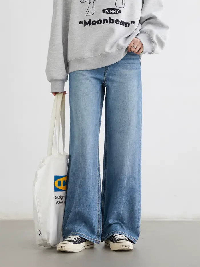 CHIC VEN dámske džínsy modré voľné ležérne pevné nové retro bavlna široké nohavice Denim