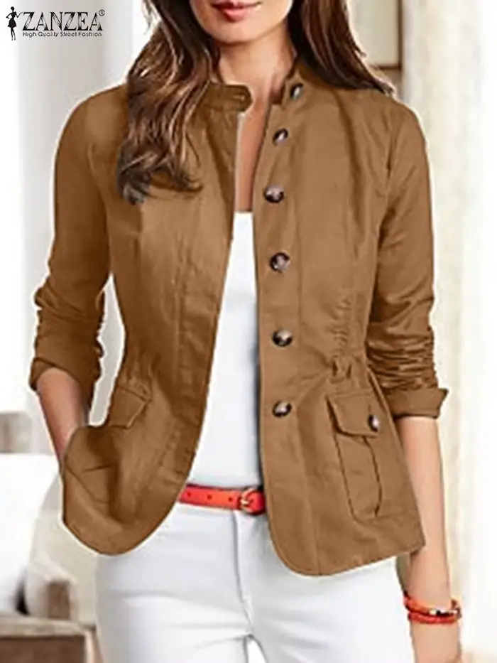 ZANZEA mode automne à manches longues solide coupe ajustée manteaux Vintage femmes vestes de travail