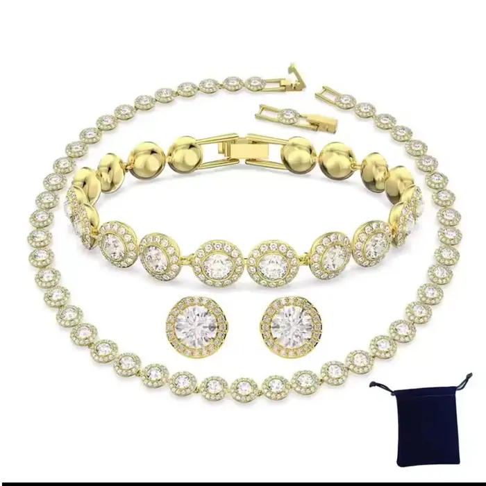 Ensemble de colliers ronds en cristal et diamant pour femmes, de haute qualité, classique, bonheur, 