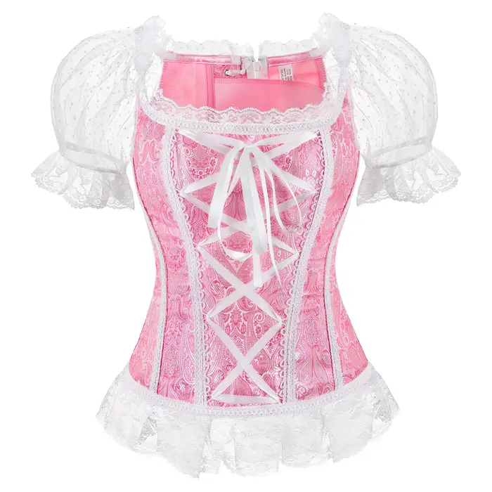 Korzet s rukávmi princezná korzet čipka Top kvetinový korzet pre ženy Plus veľkosť Vintage korzet čipka-up Bustier ružová modrá zlato