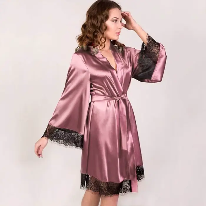 Šaty Kimono Žena Elegantné saténové čipky Nočné oblečenie Svadobné Špeciálne príležitosti