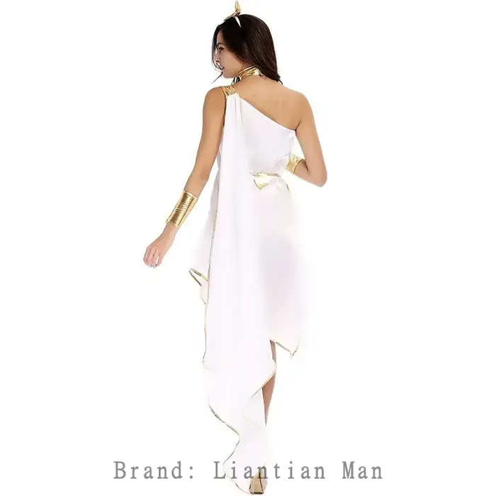 Robe de déesse antique en polyester blanche avec détails pour femmes occasions spéciales halloween cérémonies thématiques