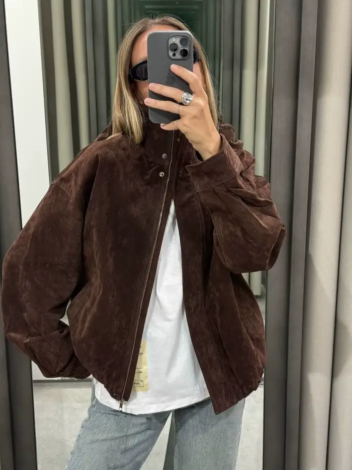 2025 hiver Vintage marron daim vestes amples femmes décontracté col montant poche épais manteau auto