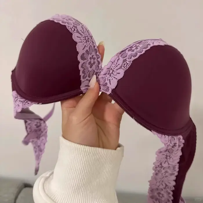 Dámske nastaviteľné bezdrôtové Push-Up podprsenka, fialová francúzsky Leopard tlače čipky, bezšvíkové Sexy spodná bielizeň