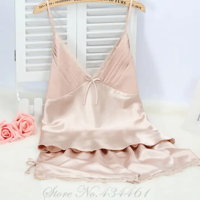 Ensemble pyjama à bretelles grande taille, vêtements de nuit Sexy en dentelle avec nœud, short, cost