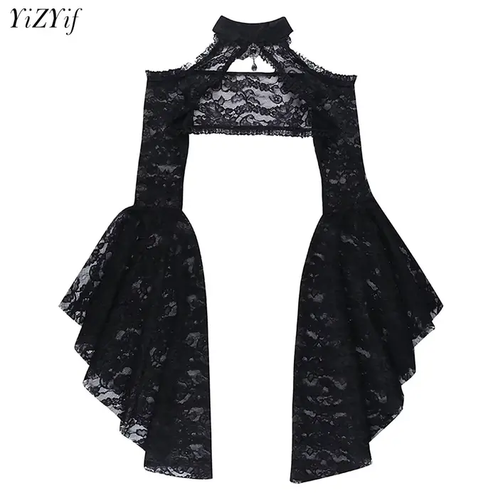 Punk boléro haussement d'épaules Top Trad Goth châles noirs manches évasées couverture enveloppes po