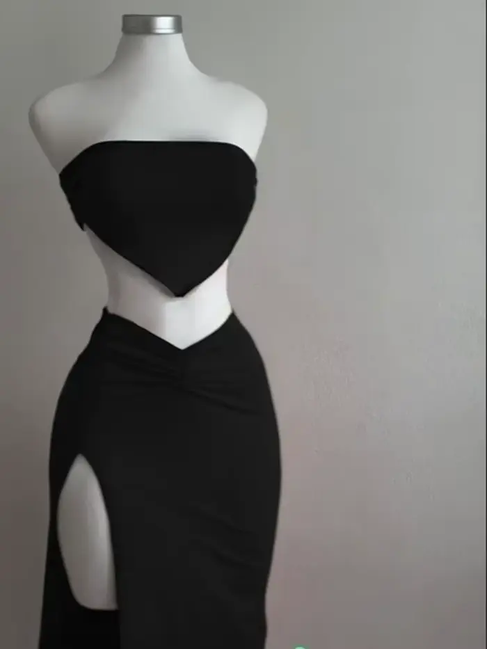 Ensemble 2 pièces pour femmes, haut court, dos nu, jupe taille haute, Sexy, Slim Fit, robe mi-longue