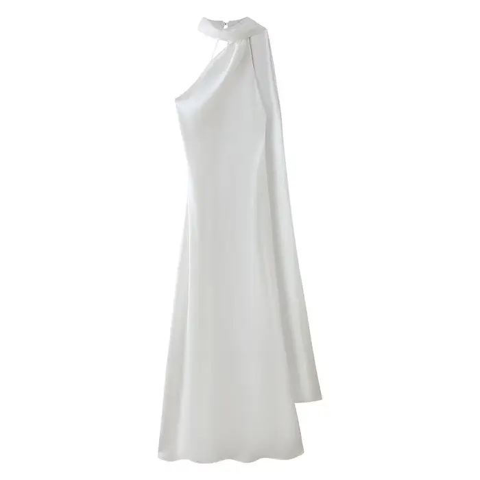 VEITCHE – robe longue en Satin de soie douce pour femmes, élégante, col licou, dos nu, sans manches,