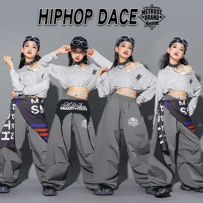 Crop top à lettres K-pop pour filles, pantalon cargo, streetwear pour enfants, costume de groupe de 