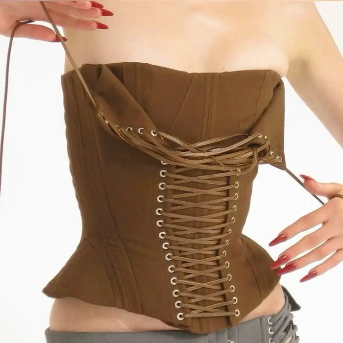 Fishbone korzet s lanovou kravatou, sexy bez ramienok košieľka, letná móda, Y2k namontované Bustier, tielko pre ženy, bez rukávov vesta