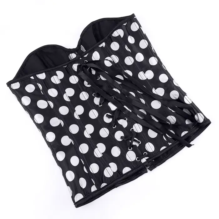 Corset bustier en satin pour femme motif à pois vintage à lacets avec baleines style burlesque pour clubwear cosplay et soirées gothiques