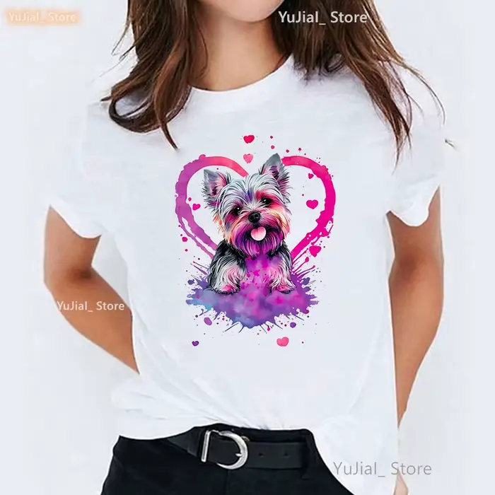 Aquarelle amour Yorkshire/Panda/cheval imprimé Animal T-Shirt filles drôle blanc T-Shirt femmes mode