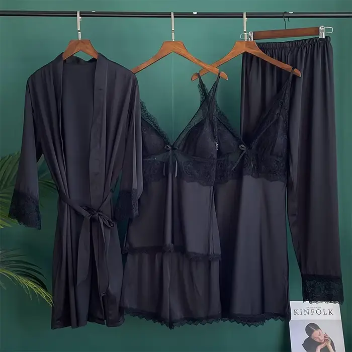 Biela saténová nočná bielizeň, svadobné šaty, sexy nočná košeľa, čipka Kimono, Župan, nočné oblečenie, domáce šaty, oblečenie do obývačky, 5 kusov