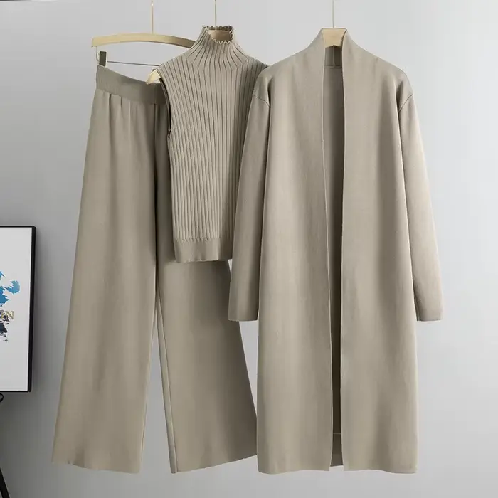 Printemps automne 3 pièces femmes Cardigan survêtements mode tricoté pantalon ensemble dames pull co
