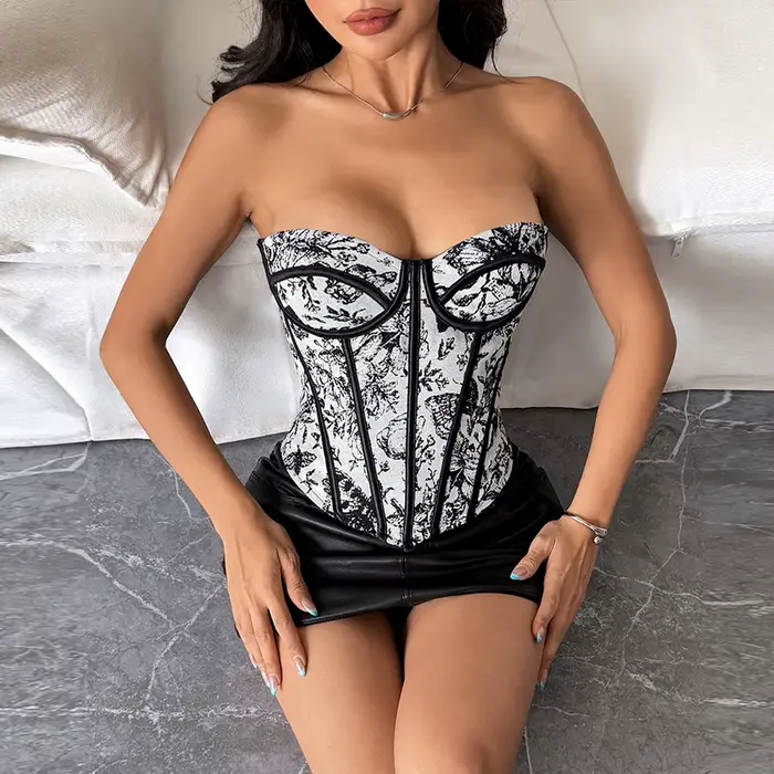 Francúzsky Retro spodná bielizeň topy, pás kravatu korzet, Dámske bez ramienok tlačený korzet, bez ramienok sochárskej vesty, vyšívané bustier