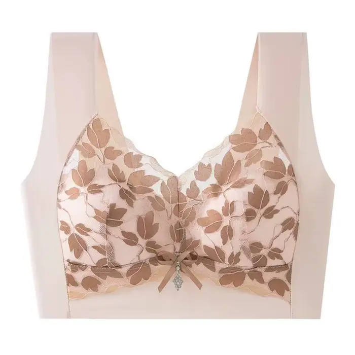 Soutien-gorge Push Up en dentelle feuille respirante, décolleté en V profond, avec nœud papillon en 