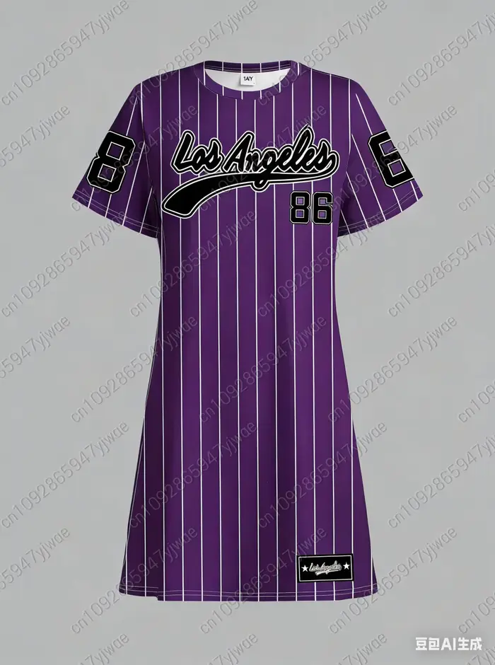 Voľné tričkové šaty pre ženy leto 2026 NO.86 LOS ANGELES Potlač Okrúhly výstrih Krátke rukávy Pull-over Oblečenie
