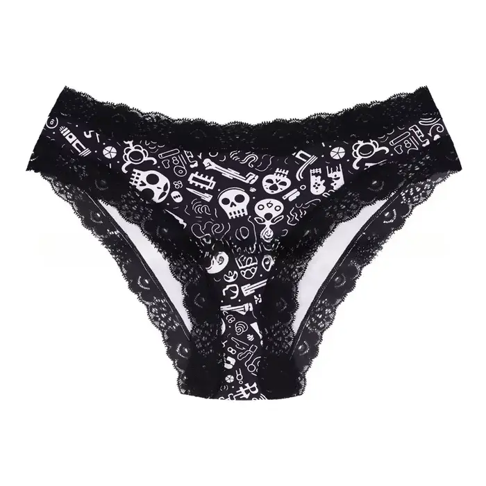 Culotte en nylon imprimée avec bordure en dentelle pour femmes, idéale pour Halloween et autres occasions spéciales