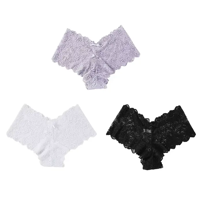 3 pièces Sexy dentelle transparente culottes femmes slips taille basse doux Lingerie confortable fem
