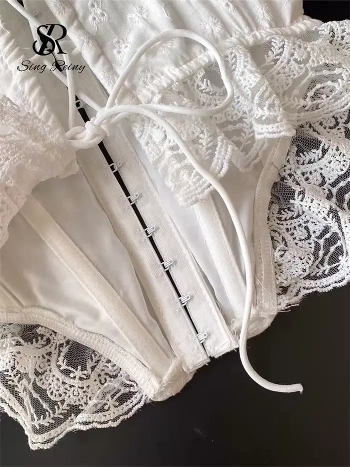 SINGREINY vyšívaná spodná bielizeň top Korzet pre ženy šnurovací pás Shapwear glamour Košeľa francúzska čipka volány Hotsweet tielko