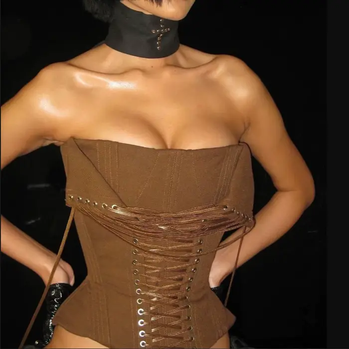 Fishbone korzet s lanovou kravatou, sexy bez ramienok košieľka, letná móda, Y2k namontované Bustier, tielko pre ženy, bez rukávov vesta