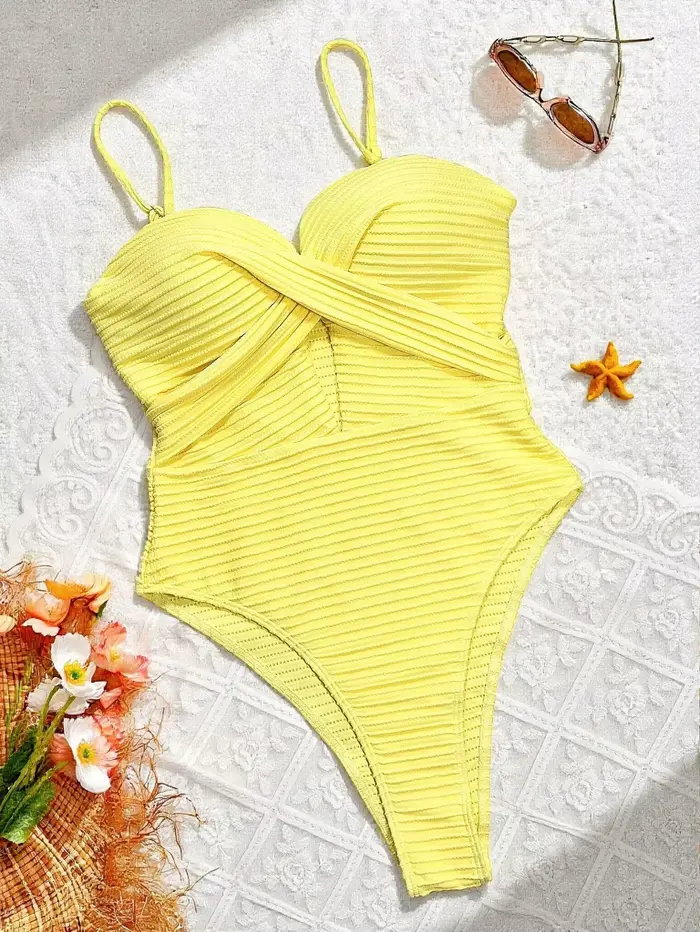 DEAK Sexy žlté duté jednodielne plavky pre ženy plavky krížené ženy šnúra bodysuit plavky