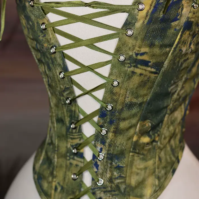 Bustier korzet s šnúrkami na prednej strane pre ženy, vysoké vykostené tvarovanie, Vintage korzet so zipsom, javiskový kostým, zelený korzet
