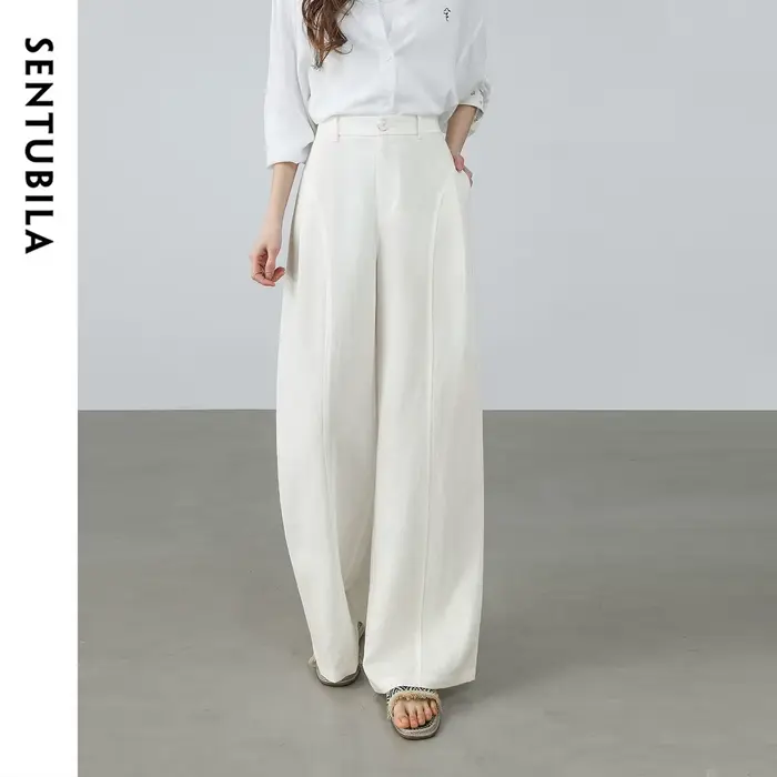 Pantalon blanc pour femme SENTUBILA, mélange lin et lyocell, coupe large, tendance printemps 2026, t