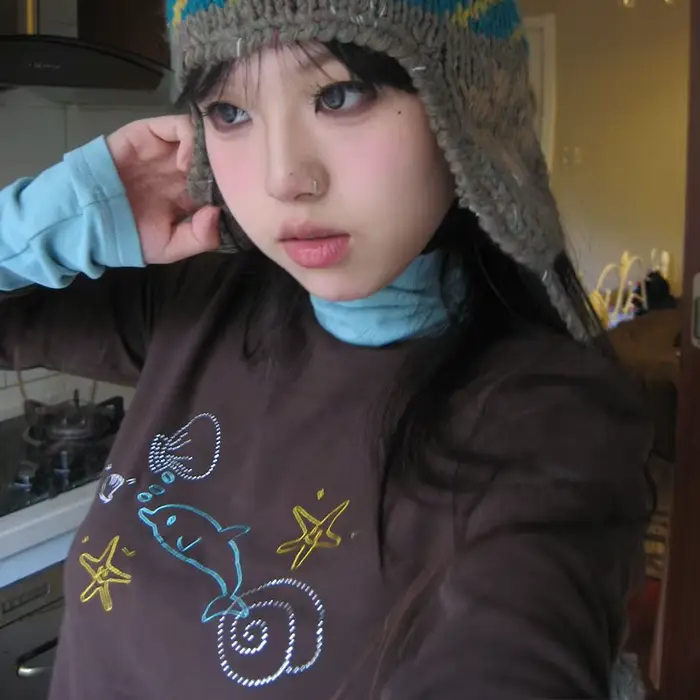 Karrram japonais Y2k col roulé T-shirt Grunge esthétique Patchwork hauts Vintage diamant imprimé à m