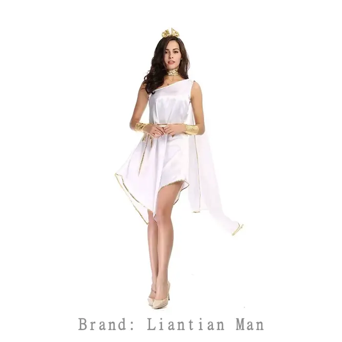 Robe de déesse antique en polyester blanche avec détails pour femmes occasions spéciales halloween cérémonies thématiques