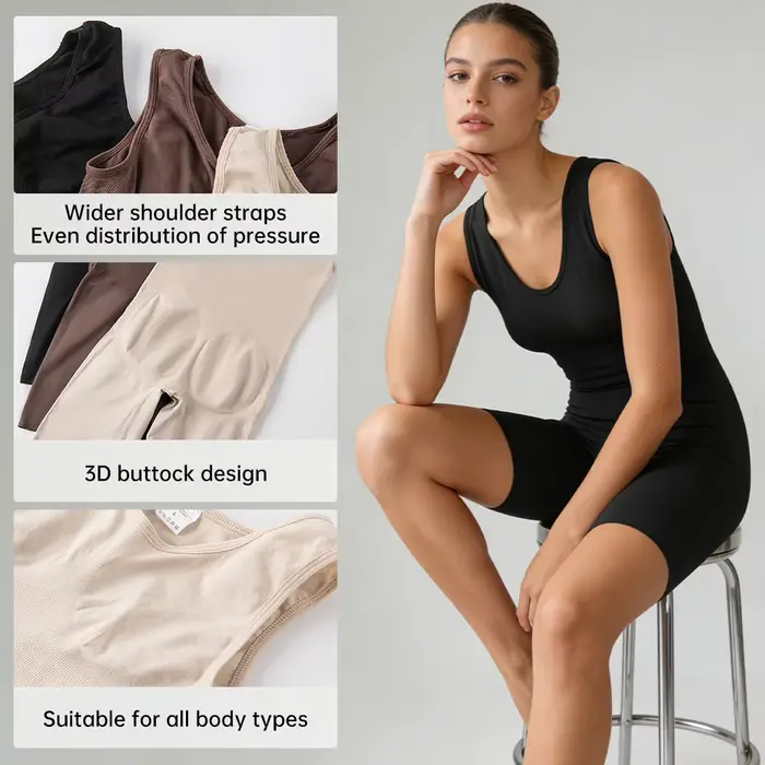 Lingerie féminine avec effet push-up, contrôle de la taille, larges manches pour stabilité et ouverture frontale pour confort quotidien