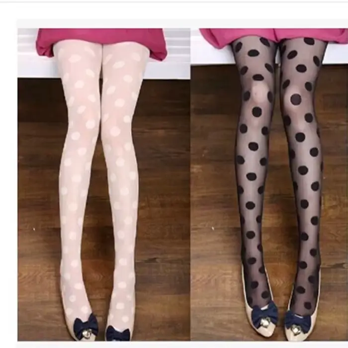 Sexy pančucháče pre ženy a dievčatá, pančuchy Lolita, bezšvíkové priehľadné, vysoký pás, čipka, bodky, pančuchy, dámske pančuchy