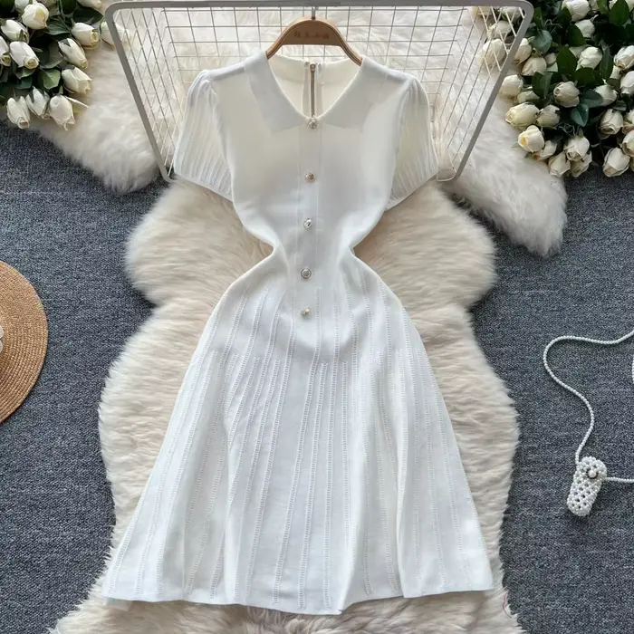 Robe femme décontractée printemps été polyester coton brodée élastique pull haut mi-mollets soirée plage occassionnels