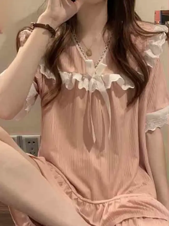 Pyjamas pour femmes en coton et polyester, style japonais vintage, coupe ample, courte jupe, couleurs vives, pour les nuits chaudes d'été, relaxation et mode