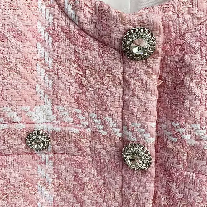 HIGH STREET Nouveauté 2026 Veste courte de créateur pour femme, style doux, avec boutons diamantés, 