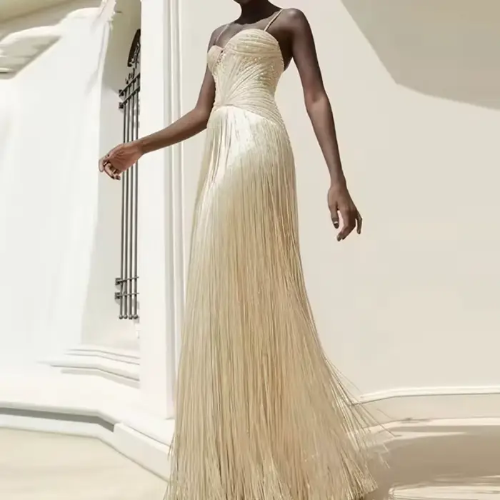 Robe portefeuille Sexy sans manches à franges creuses, dos nu, coupe cintrée, à paillettes brillante
