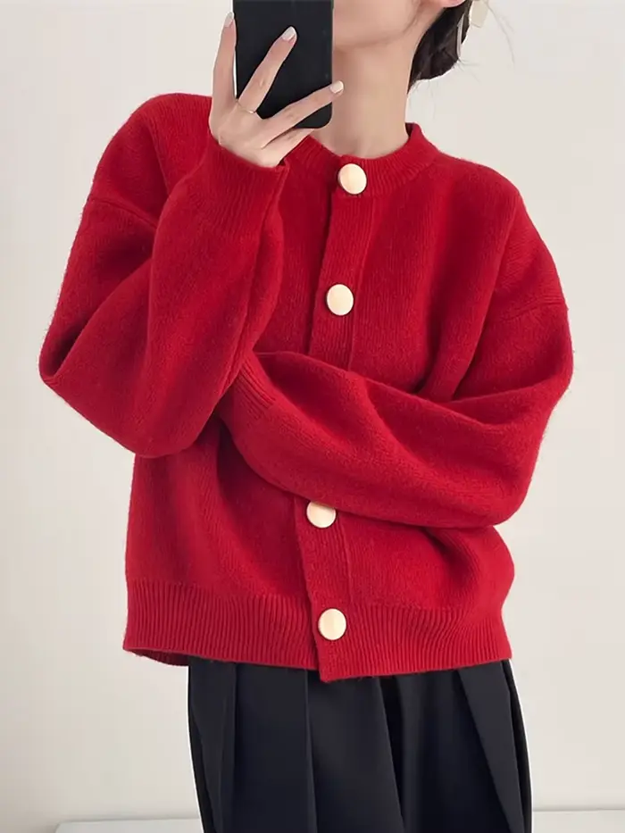 AOSSVIAO-Cardigan à col rond pour femme, couleur unie, simple boutonnage, collection automne hiver