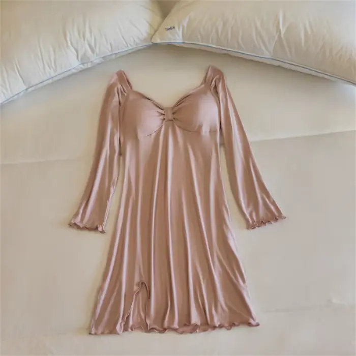 Chemise de nuit pour femmes en modal, taille M à XXL, avec col en V, pour hiver, couleur noir, bleu, rose, jaune et gris, confort royal pour les nuits froides