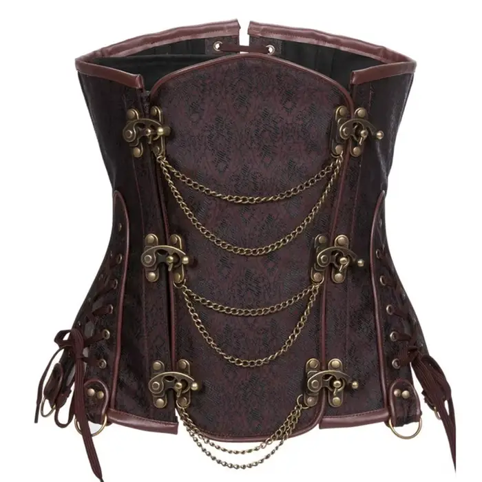 Hnedý Steampunk korzet pod prsia pre ženy